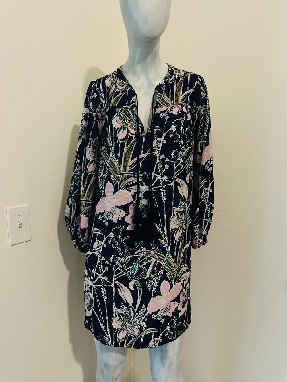 Vineyard Vines Navy Floral Tunic Dress with Pink and Green Print